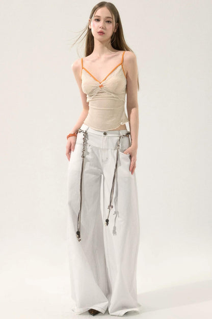 Retro Wide-Leg White Pants