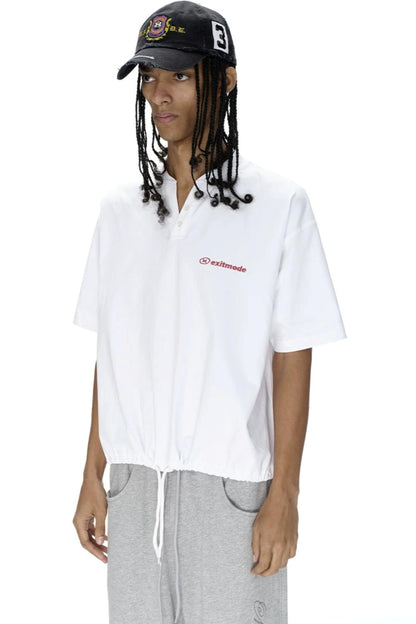 Ice-Feel Drawstring V-Neck T-Shirt