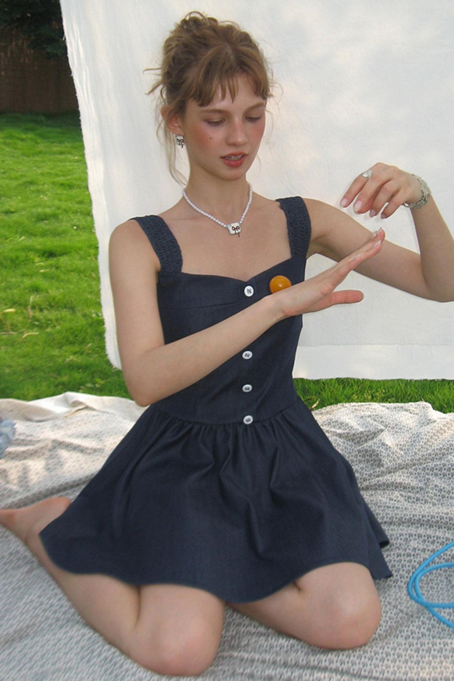 Sea View Navy Blue A-Line Puffy Dress