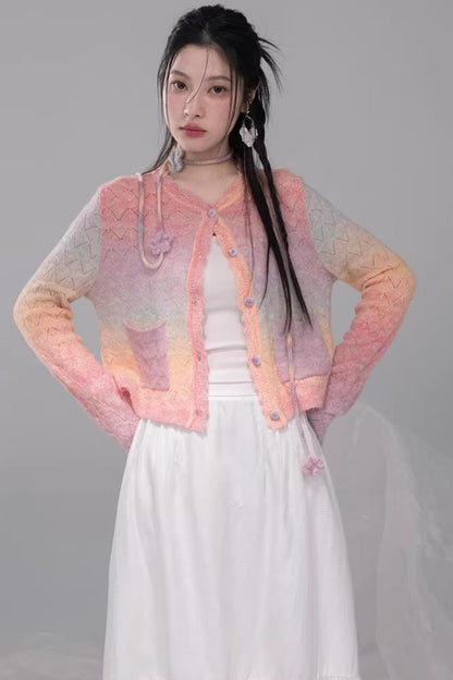 Gradient Rainbow Wool Knit Cardigan
