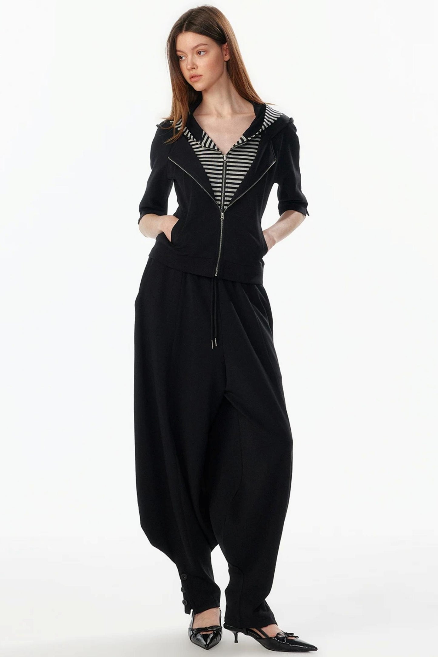 Patchwork Cropped Short Sleeve Hoodie