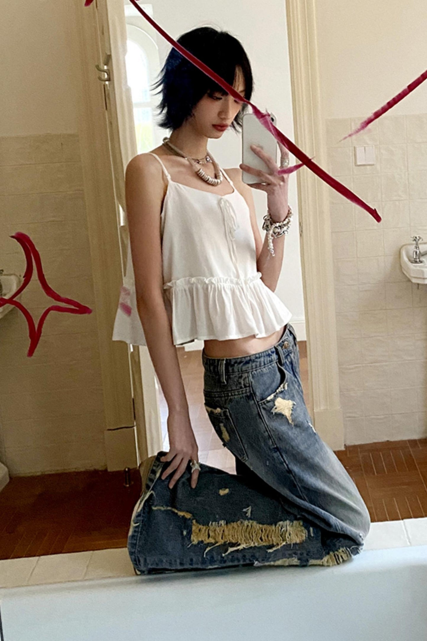 Pure White Suspenders Top