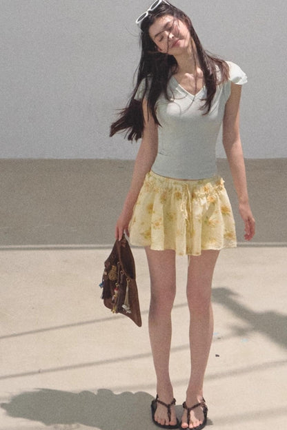 Embroidered Lyocell Puffy A-Line Skirt