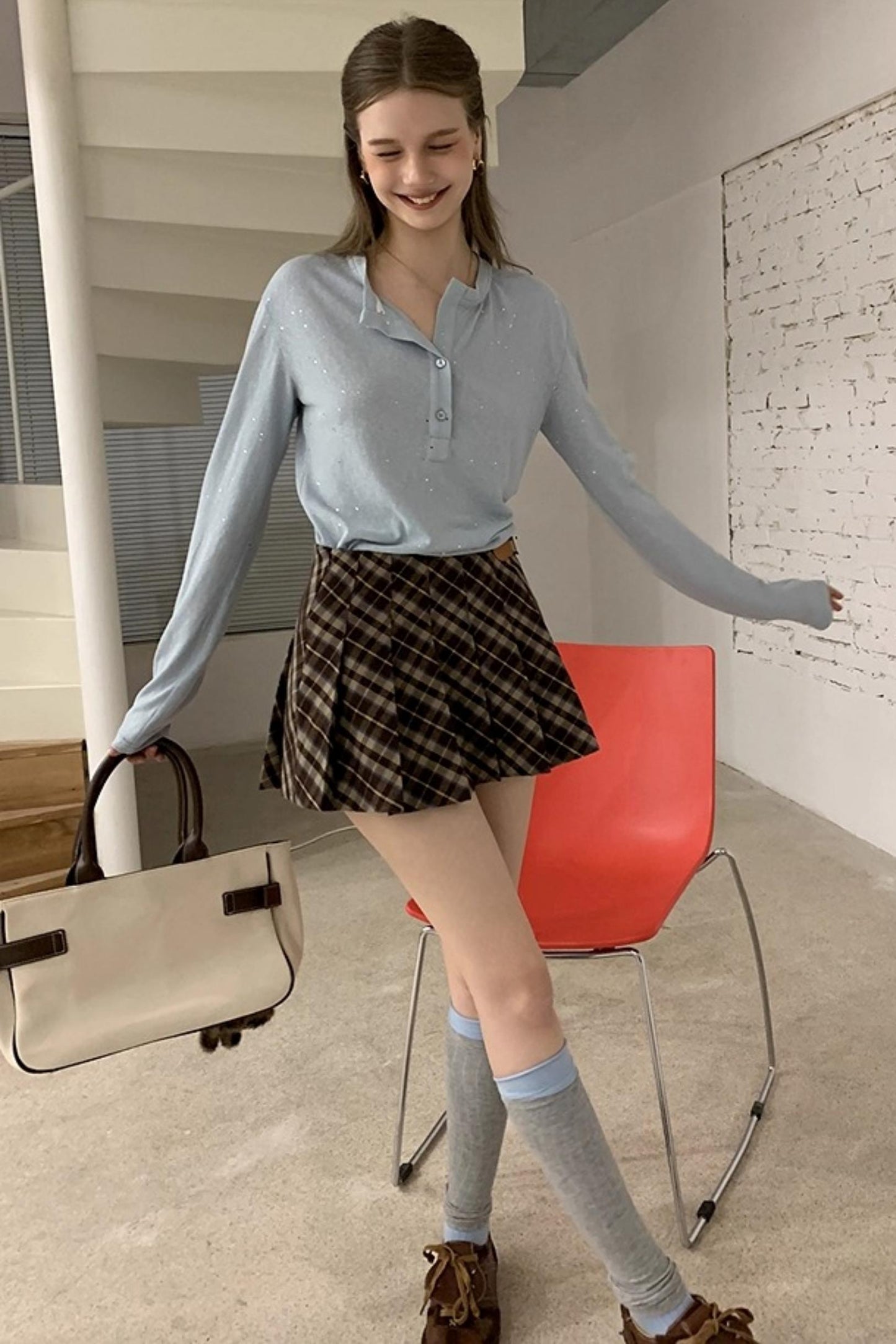 Vintage Plaid Waist Slimming Skirt