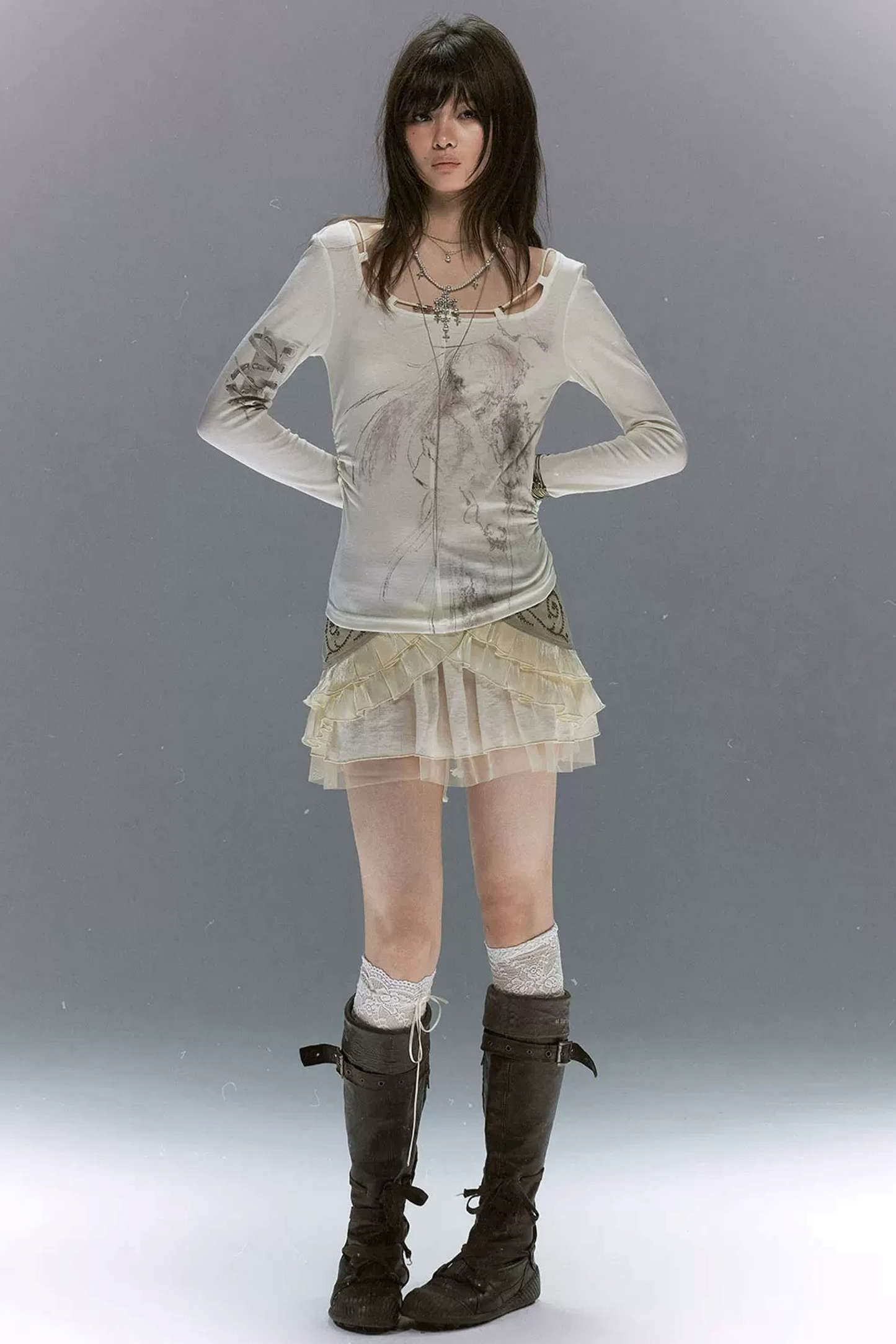 Retro Rivet Mesh Skirt