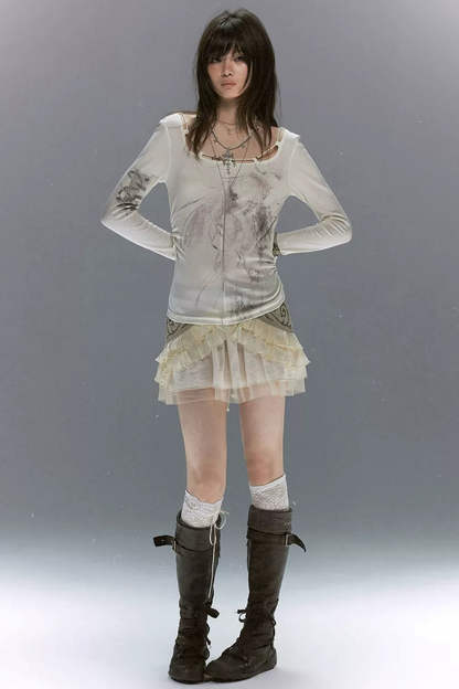 Retro Rivet Mesh Skirt