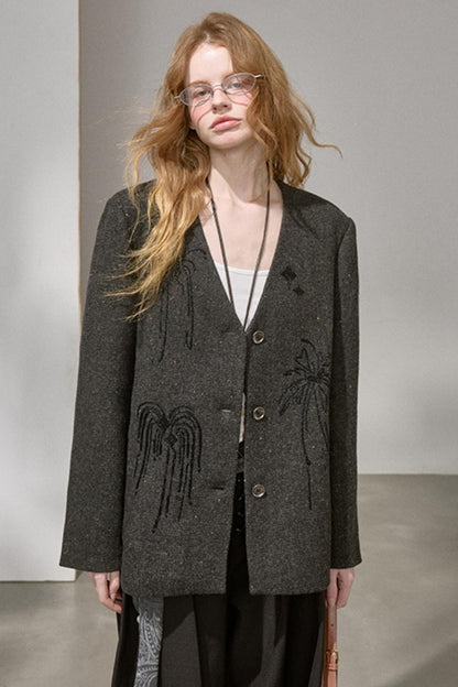 High-Density Beaded V-Neck Jacket