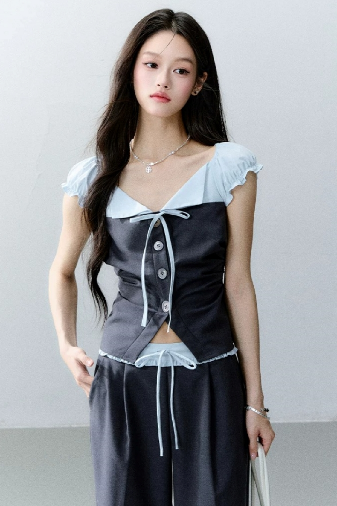 Color-Block Patchwork Top and Pants Set-Up