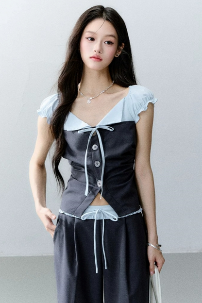 Color-Block Patchwork Top and Pants Set-Up