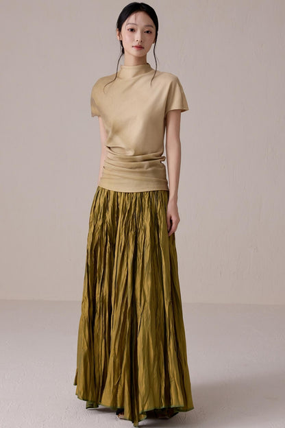 Pleated High Neck Tee