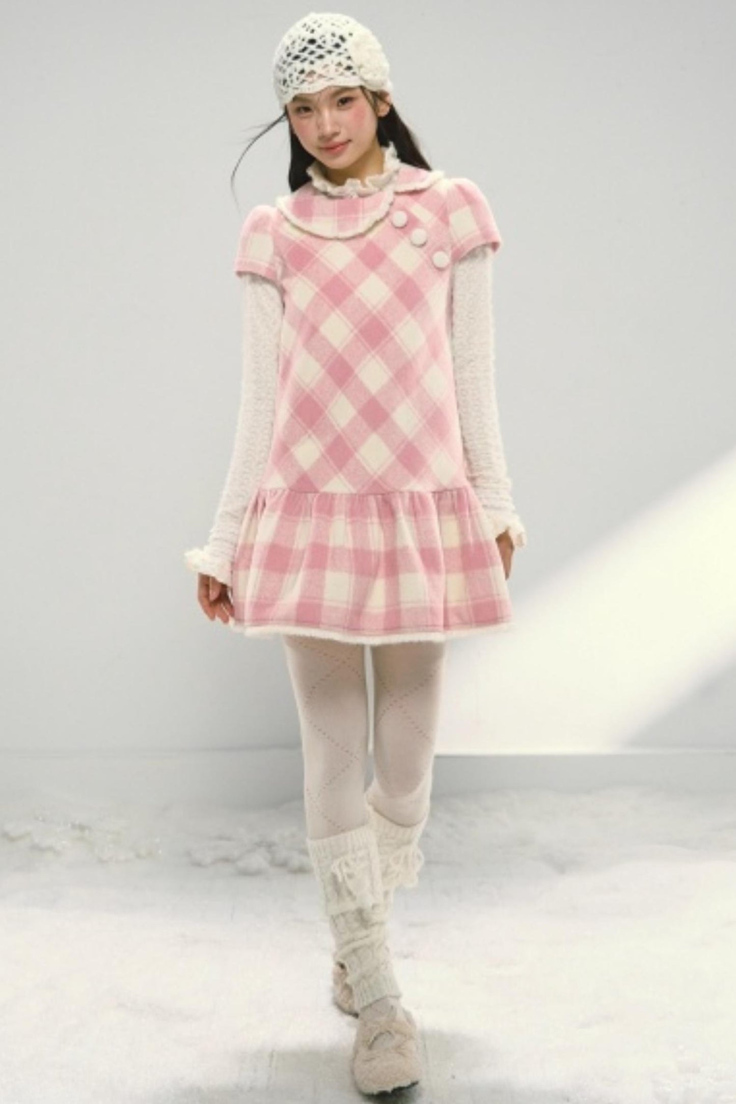 Christmas Plaid Tweed A-Line Dress Set-Up