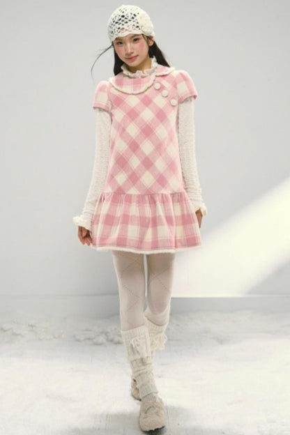 Christmas Plaid Tweed A-Line Dress Set-Up