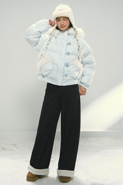 Blue Polka Dot Wide-Leg Jeans Pants