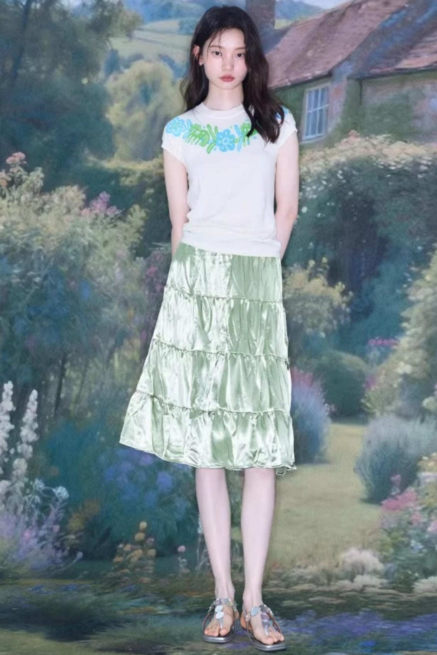 Sparkling Pearlescent Satin Skirt