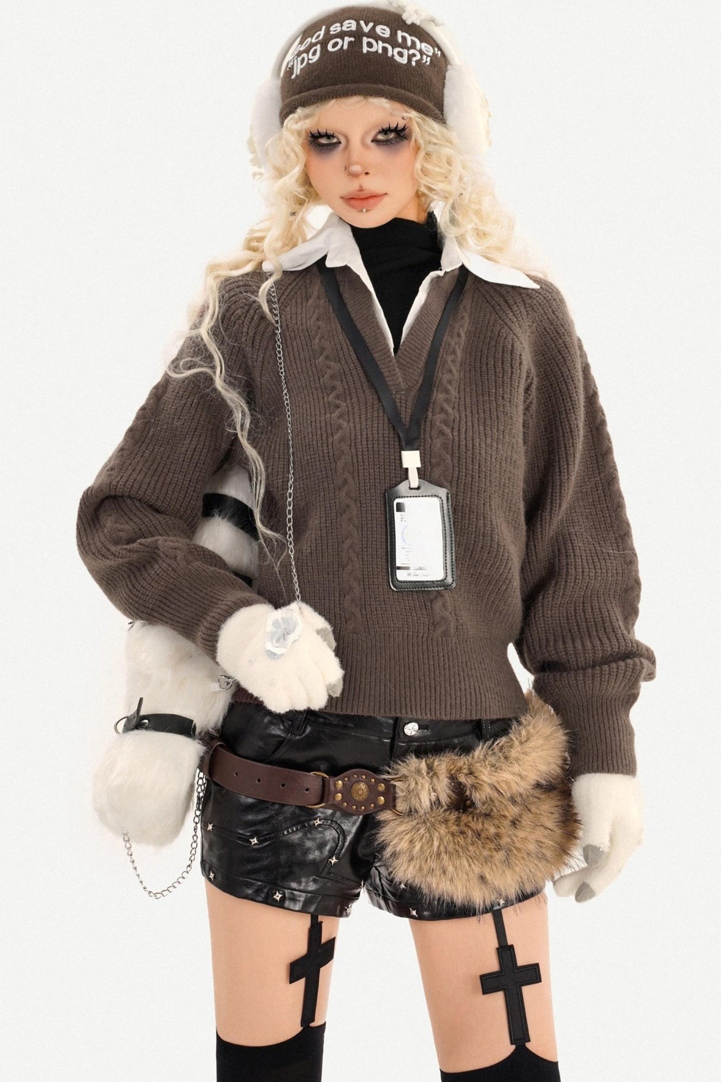 Cable Knit V-Neck Sweater