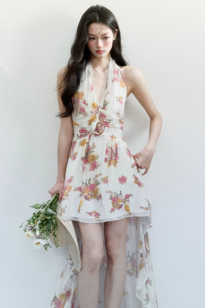 Chiffon Floral V-Neck Dress