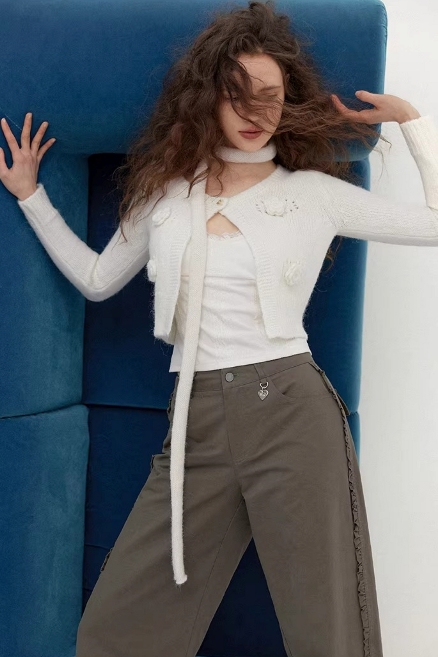 Uena White Floral Knit Cardigan