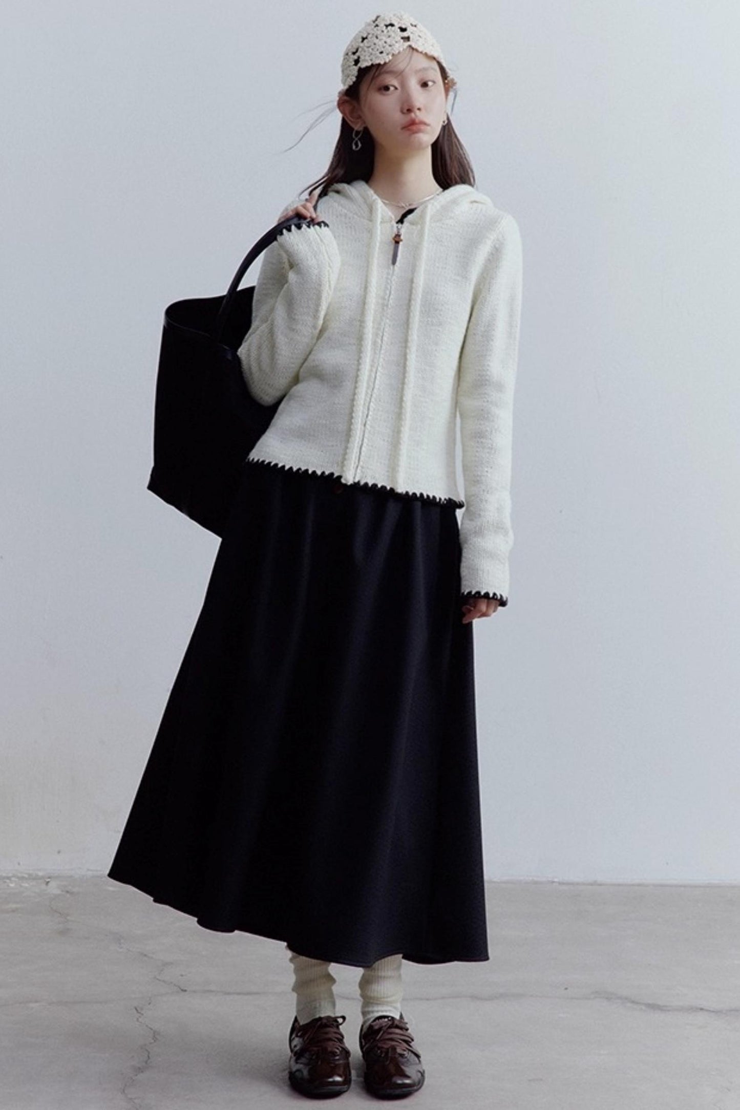 Cream Hooded Sweater Jacket