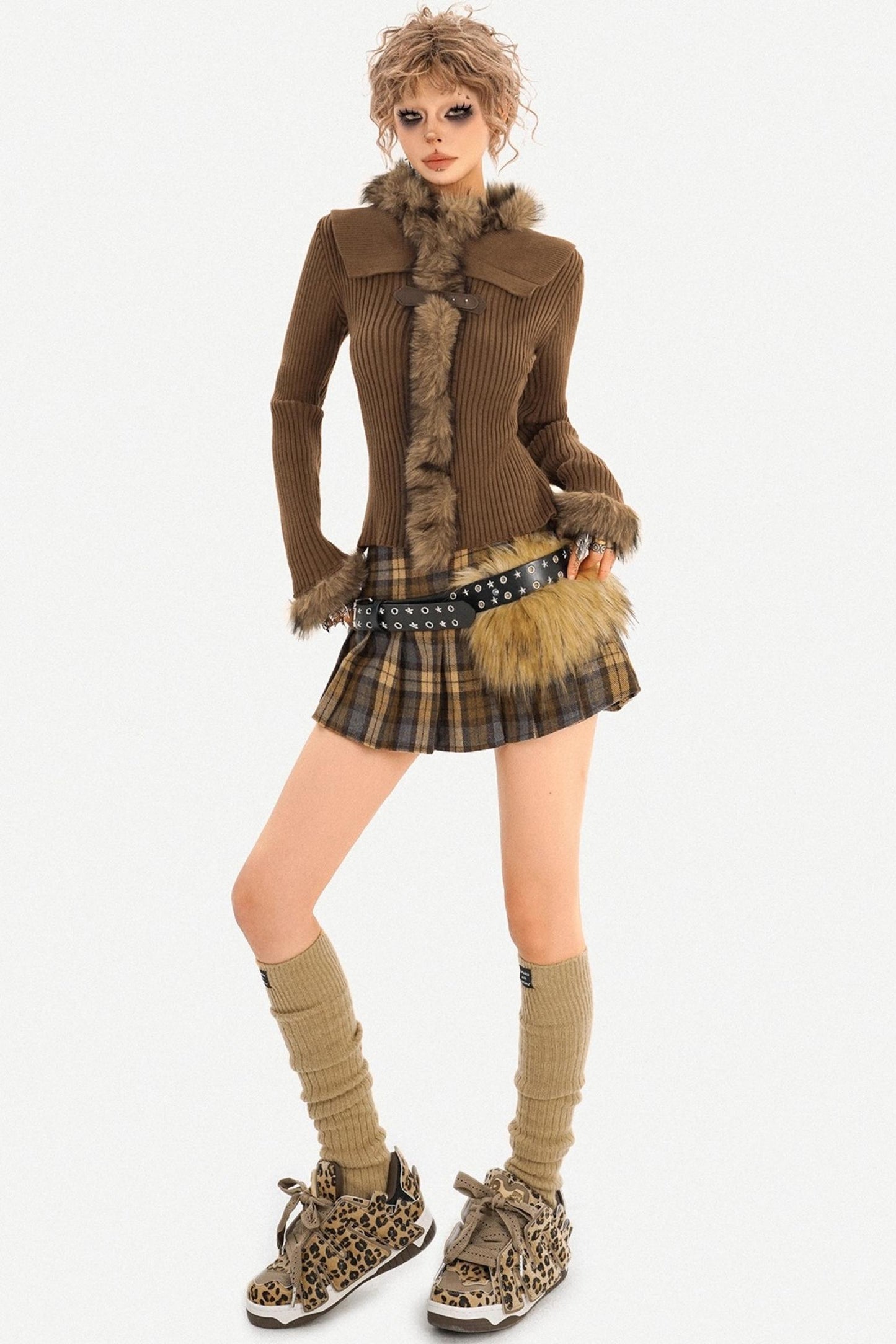 Retro Fur Collar Knit Sweater