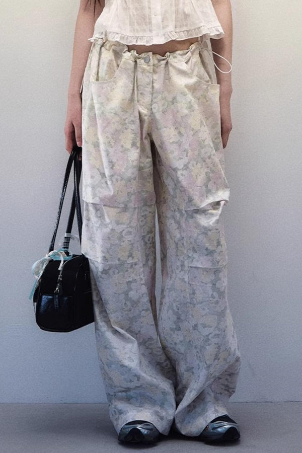 Floral Breeze Wide-Leg Drawstring Pants