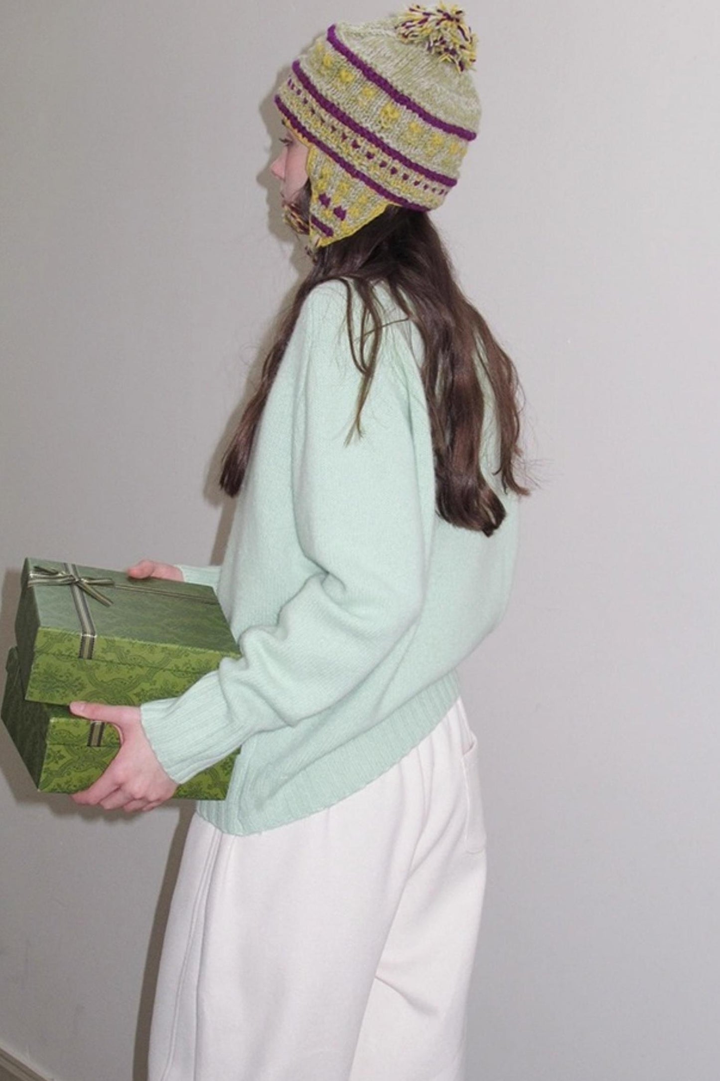 Mint Violet Slanted Hem Sweater