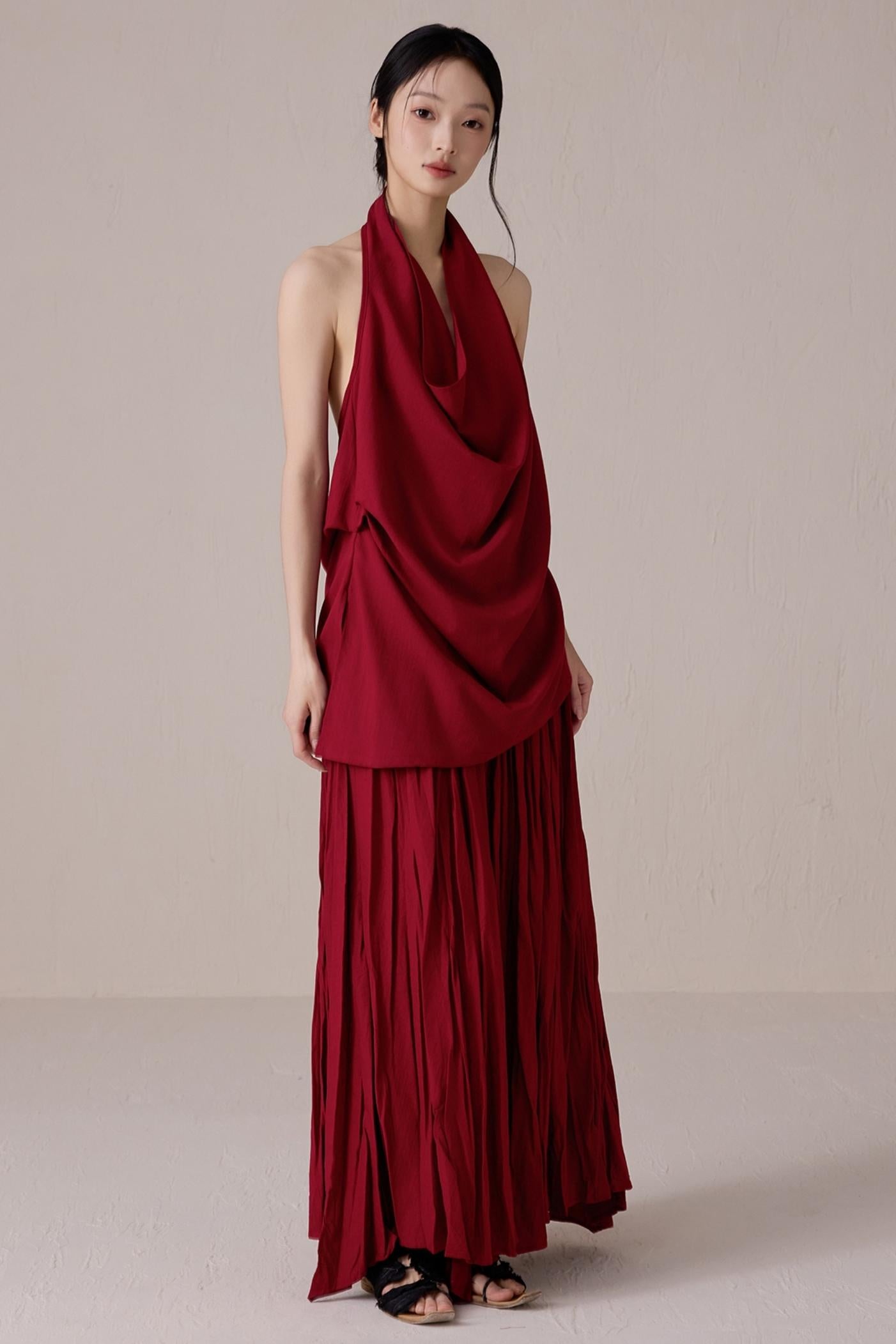 Pink Pleated A-line Skirt