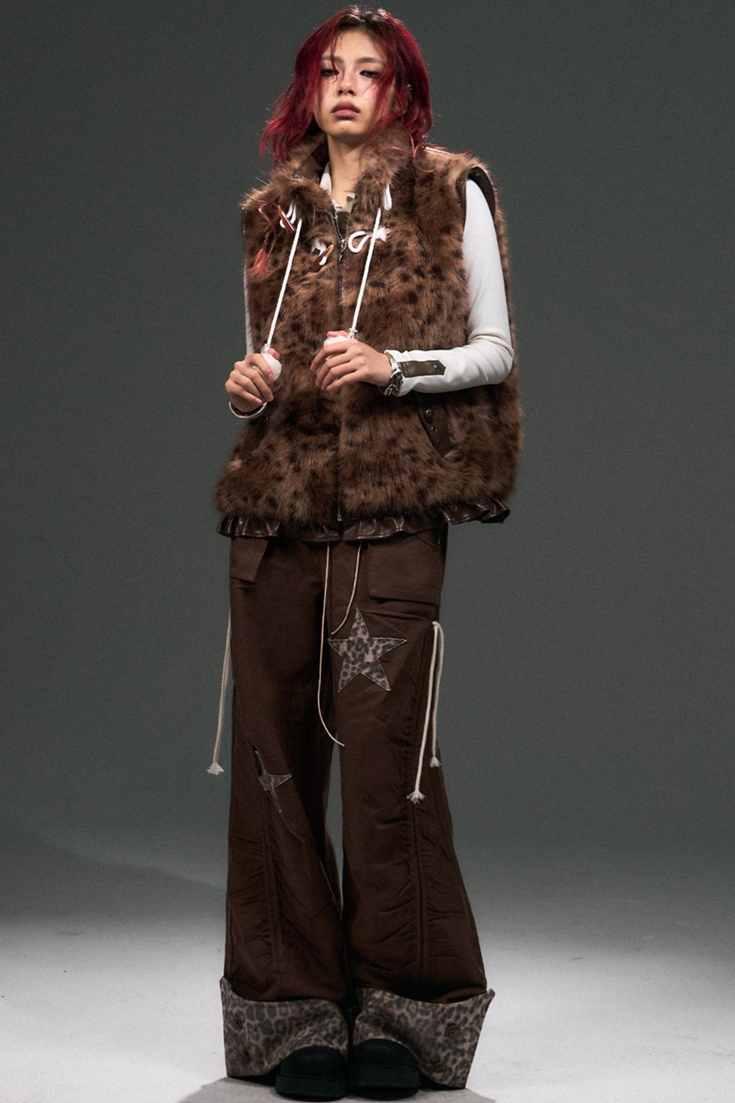 Retro Leopard Print Fur Vest Jacket