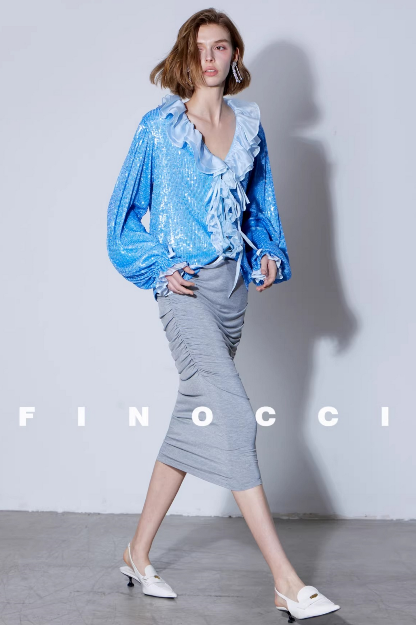 Silk Sequin Ruffle Blouse