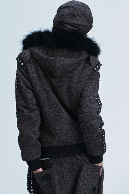 Leopard Print Plush Hooded Jacket Set-Up