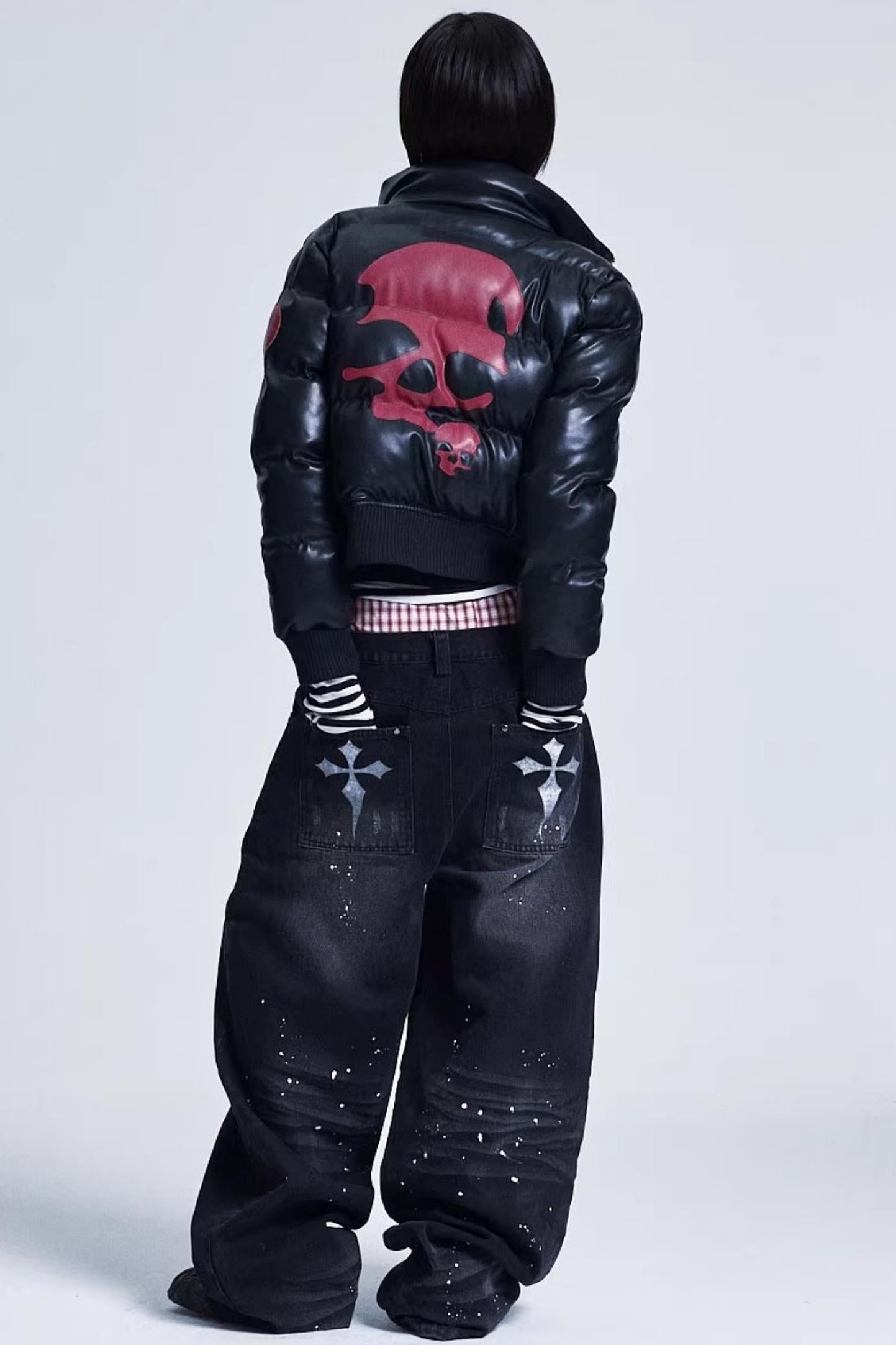 Patchwork Leather Fur Collar Jacket