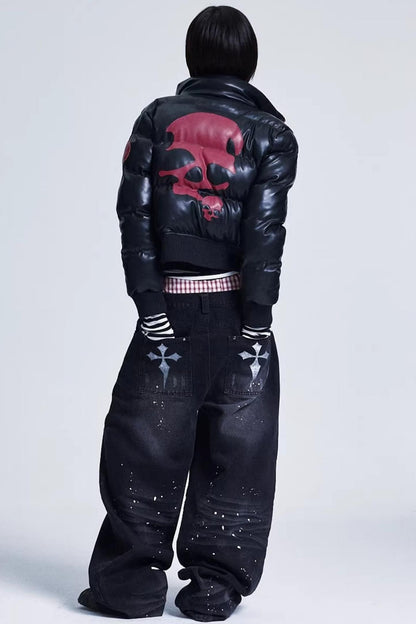 Patchwork Leather Fur Collar Jacket