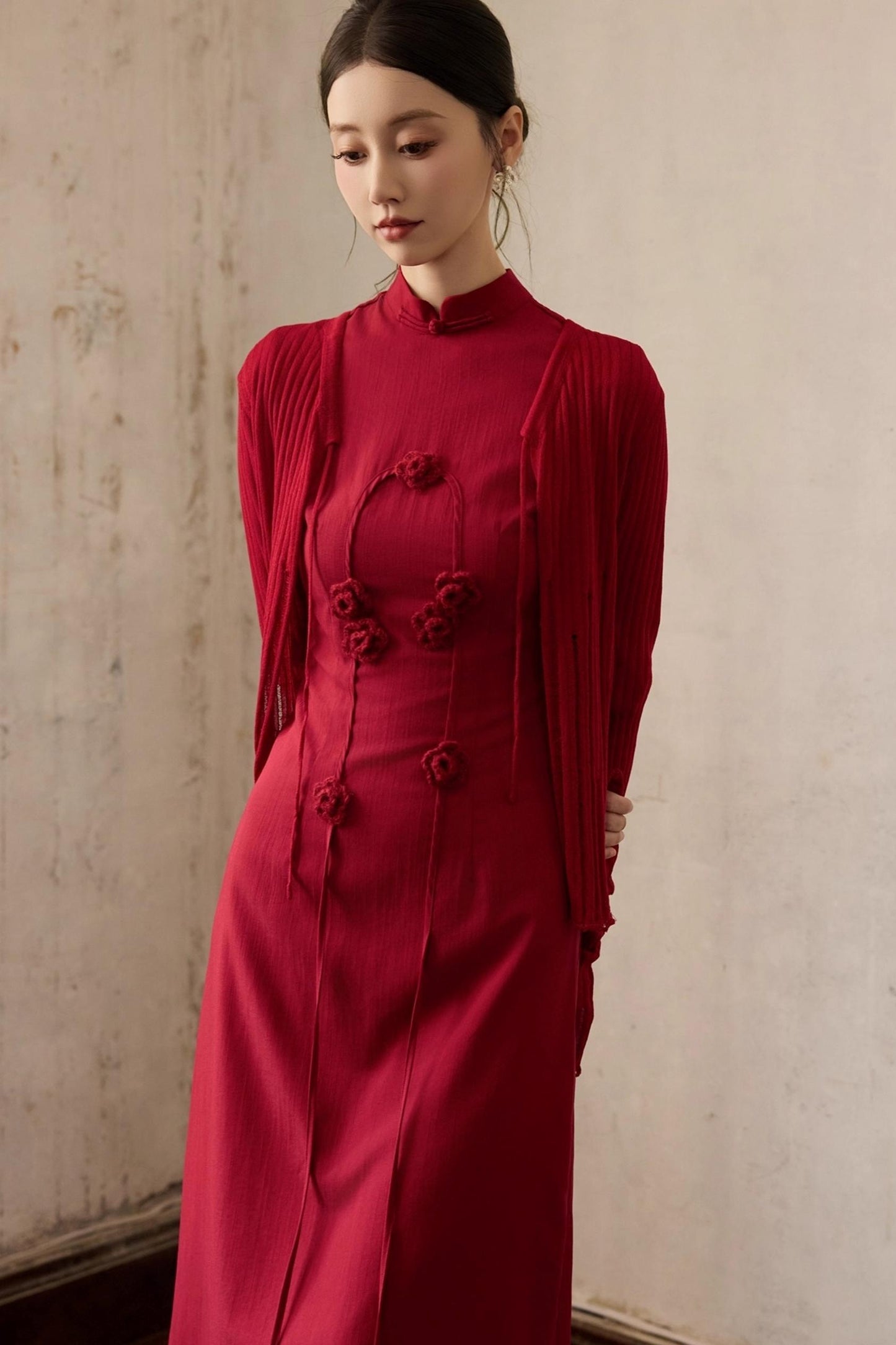 Red Flower Cheongsam Dress