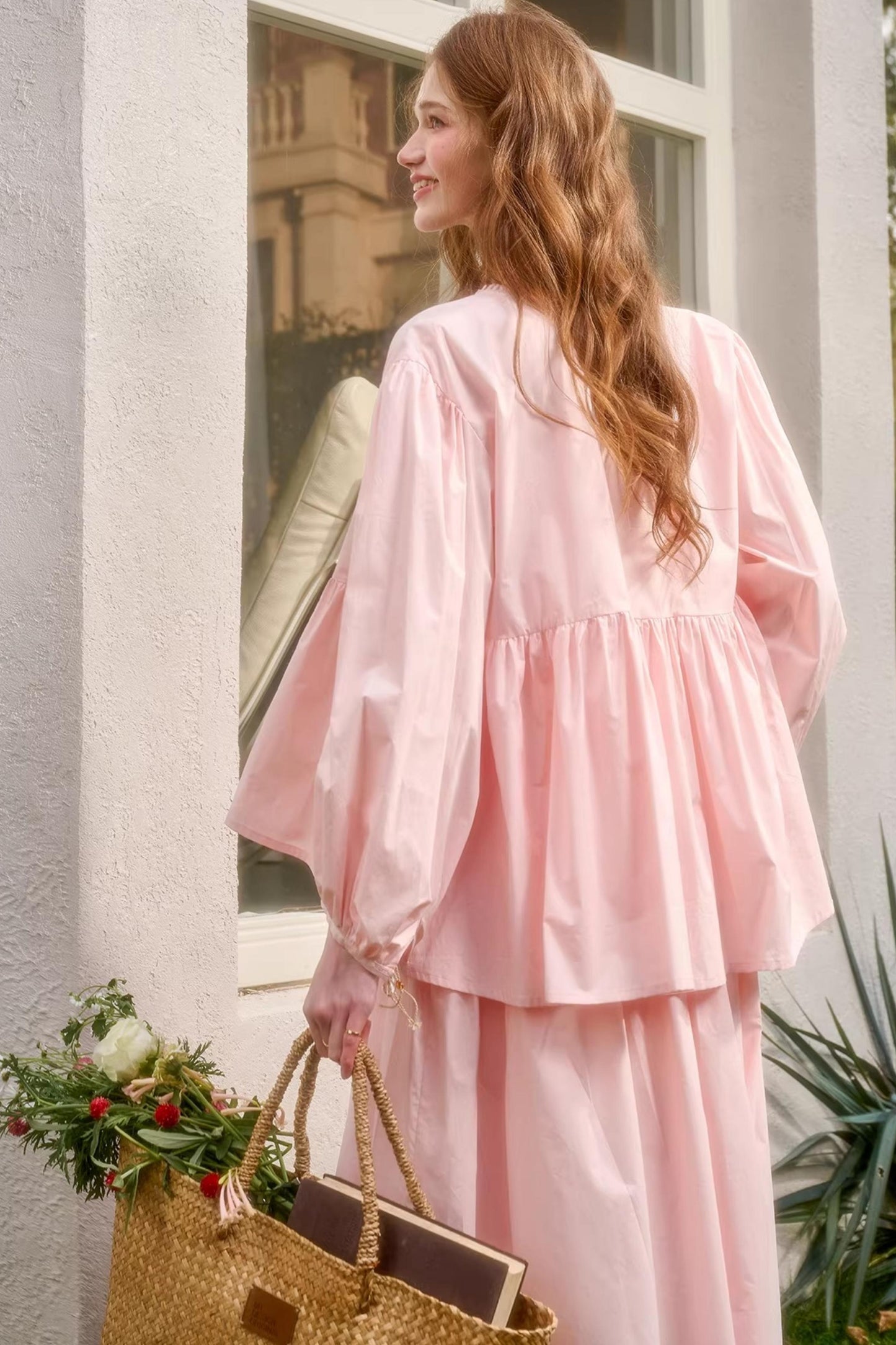 Baby Pink Cotton Dress Set-Up