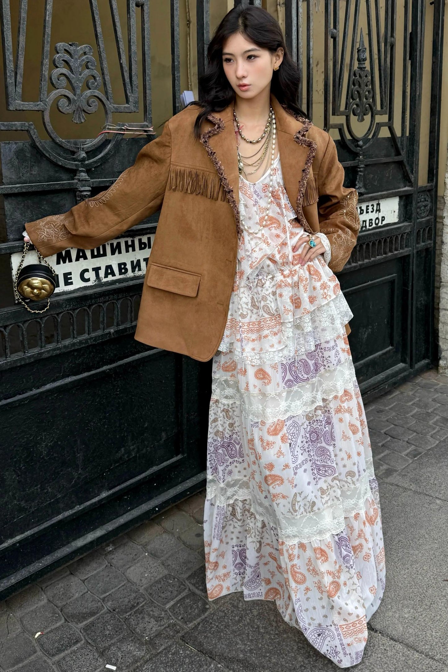 Sweet Bohemian Embroidery Fringed Blazer Set-Up