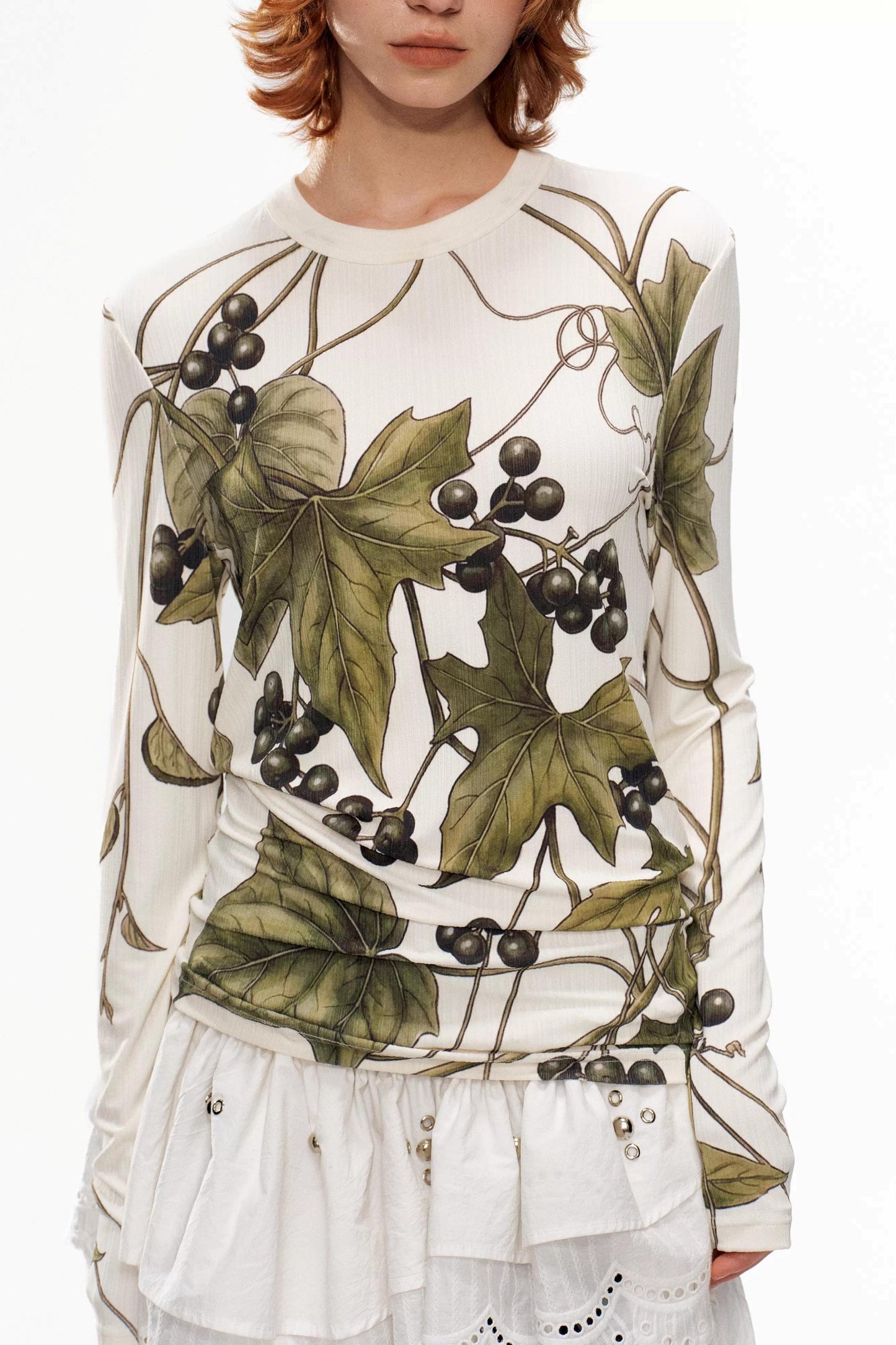 Grape Print Round Neck Sweater