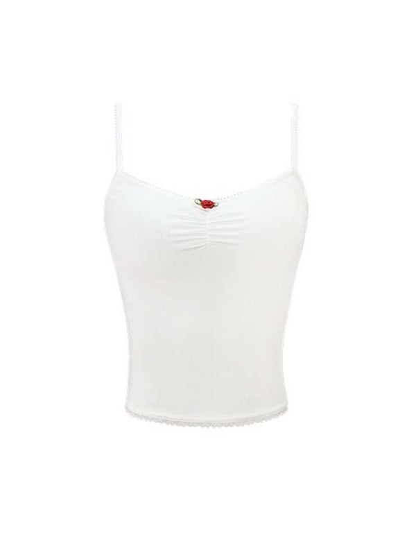 Animal Flower Print Chest Pleated Lace Camisole