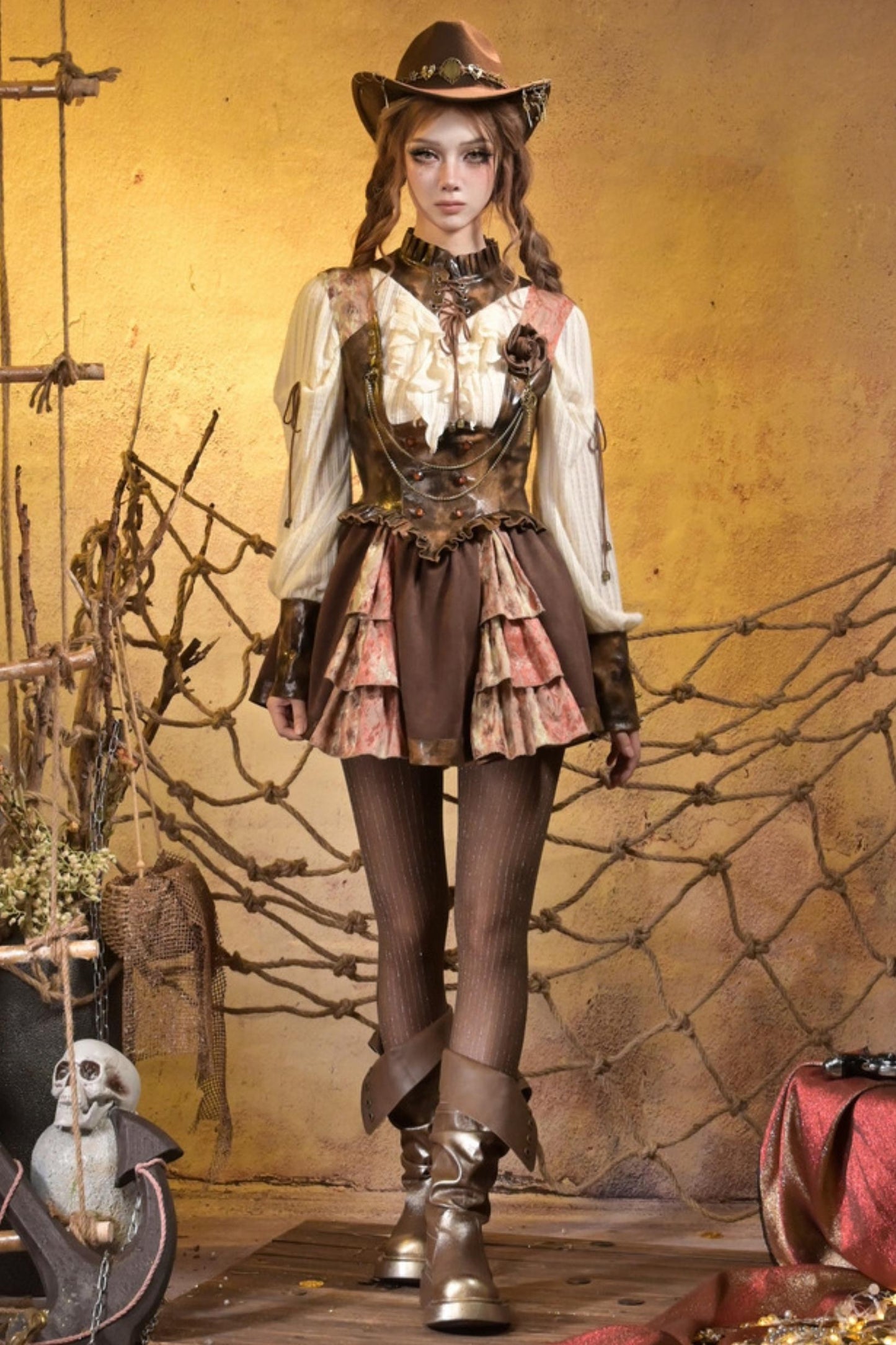 Steampunk Lace Patchwork Dress Set-Up
