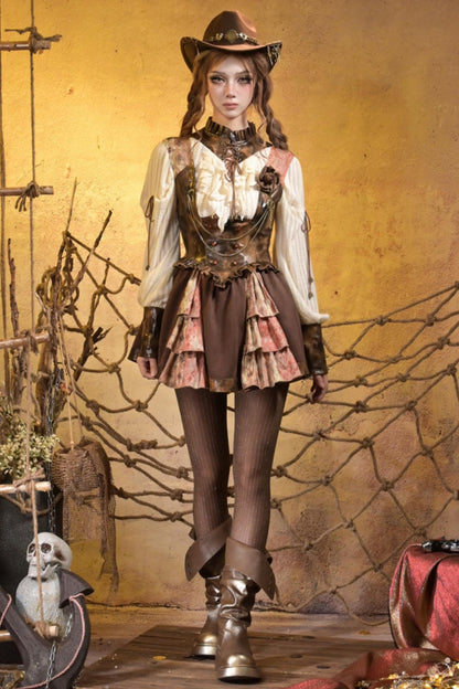 Steampunk Lace Patchwork Dress Set-Up