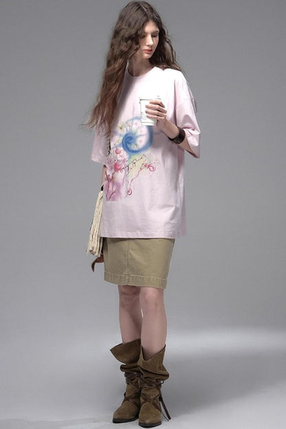 Cold Rose Pink Distressed T-Shirt