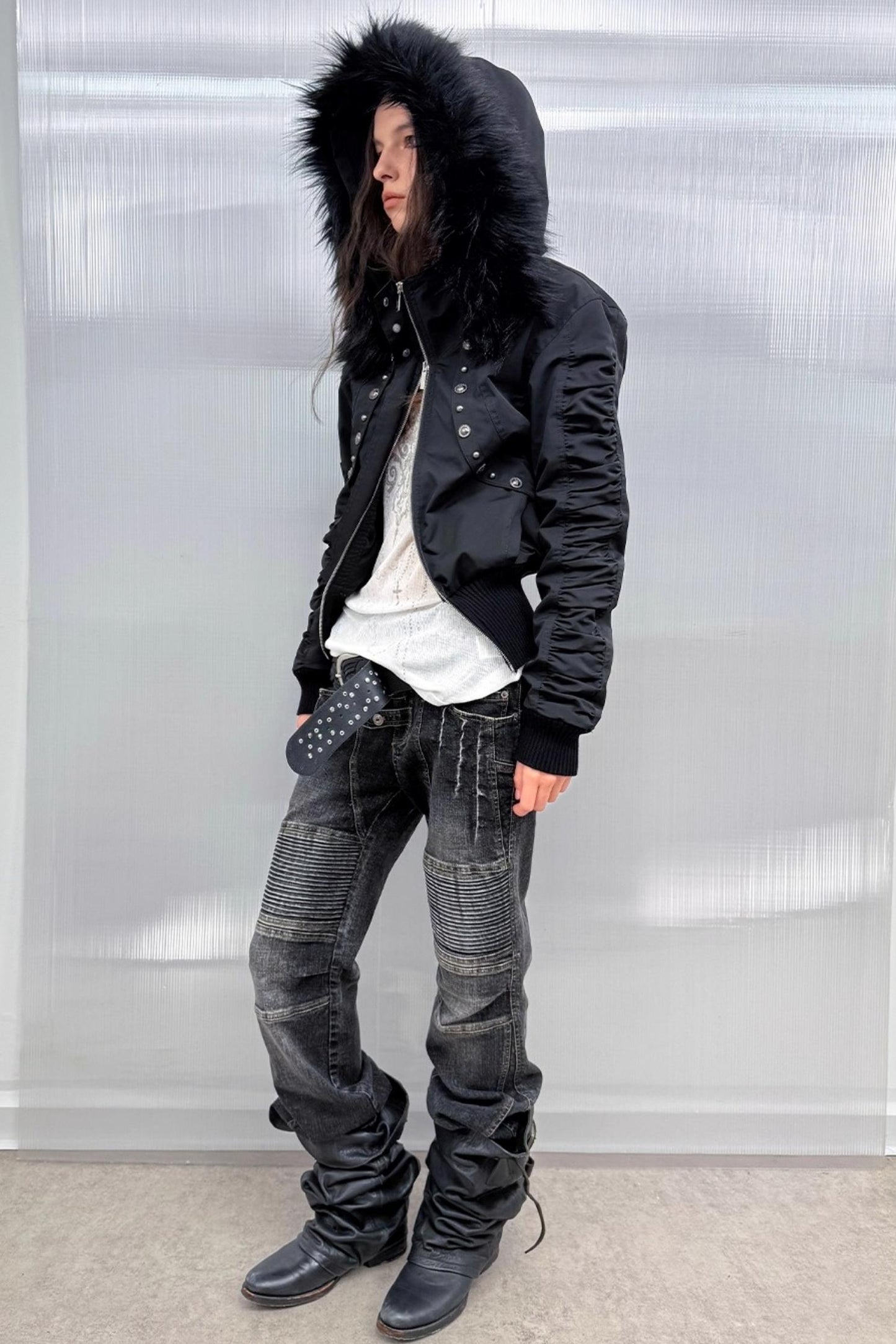 Motorcycle Style Low-Rise Casual Jeans