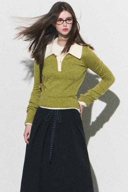 Green Polka Dot Wool Polo Sweater