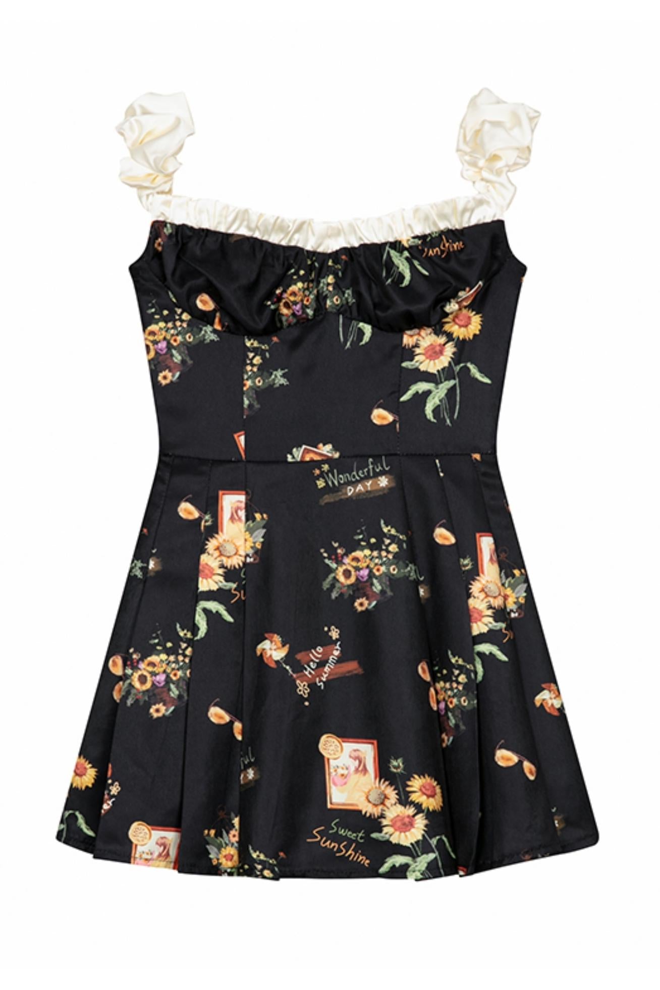 Floral One-Shoulder Black Bustier Dress