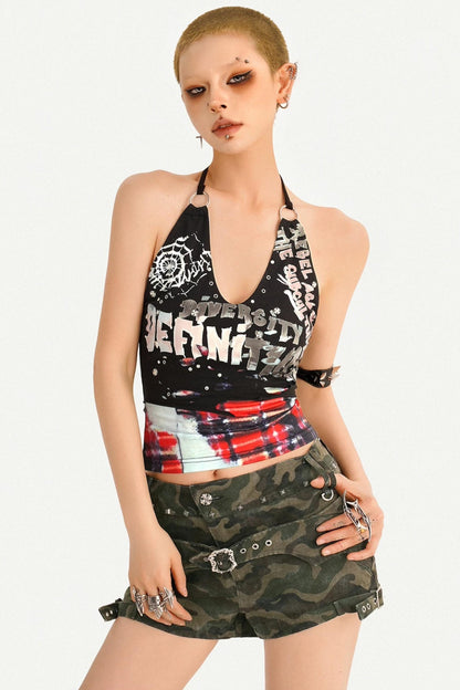 Camouflage Low-Waist Denim Shorts