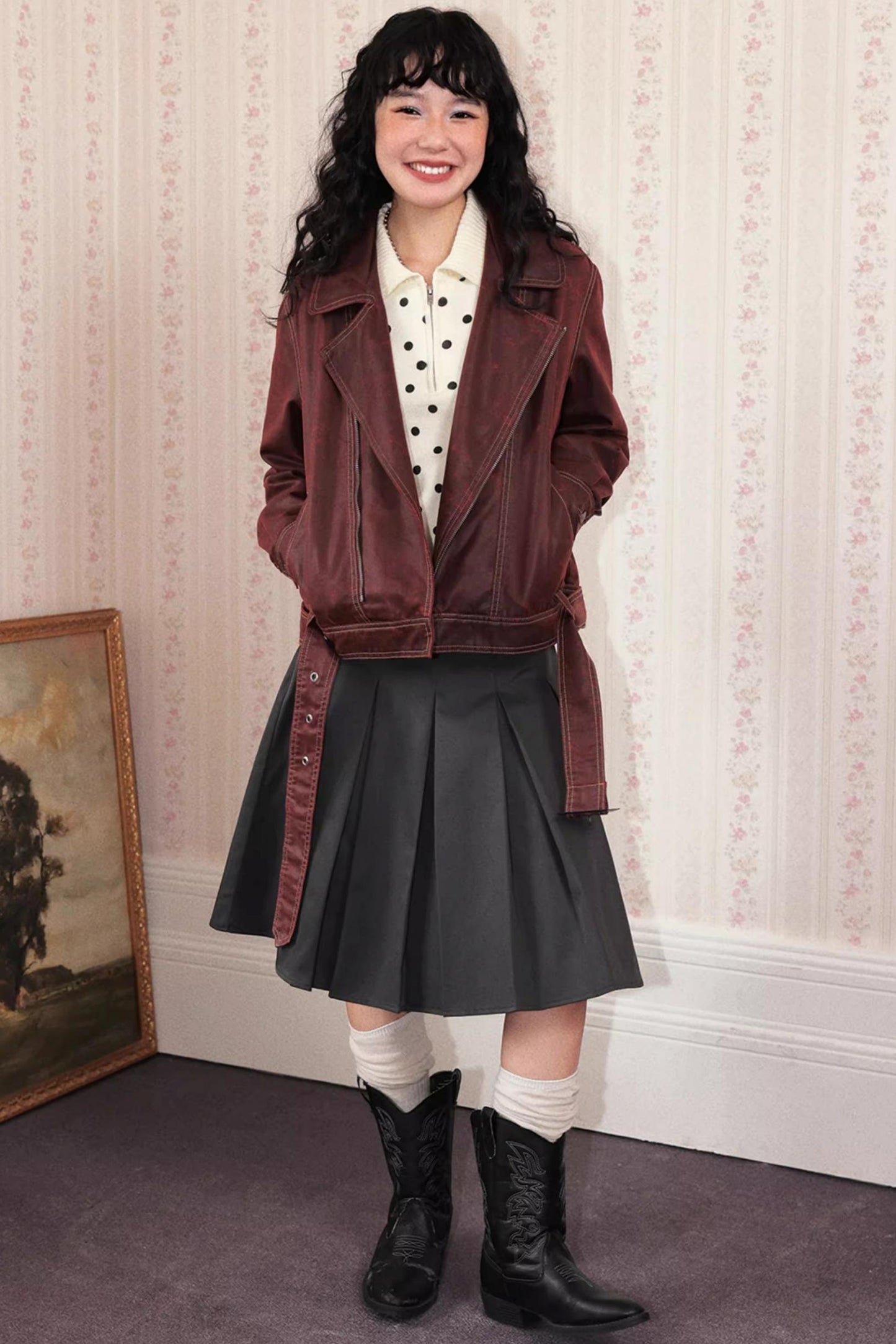 Lapel Cropped Leather Jacket