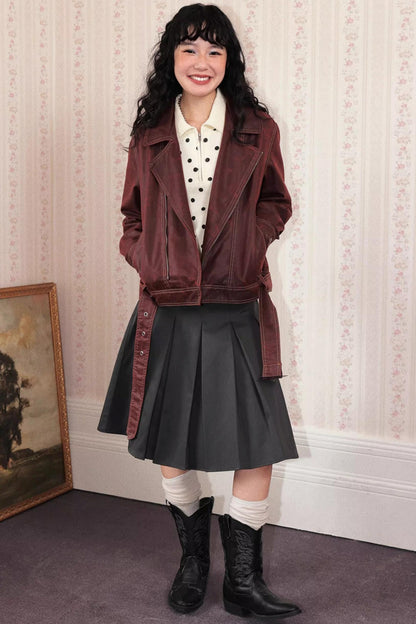 Lapel Cropped Leather Jacket