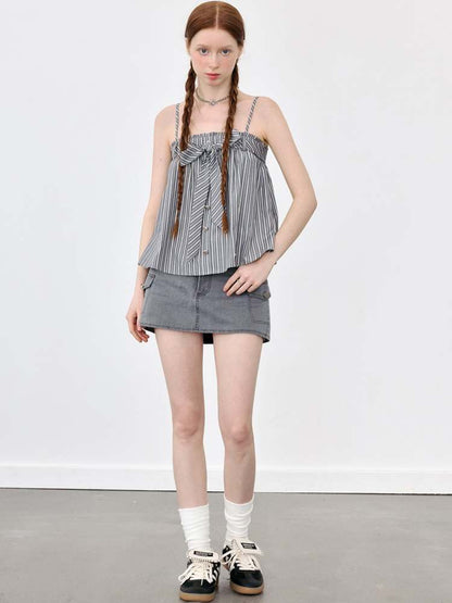 Stripe Suspenders A-Line Short Tops