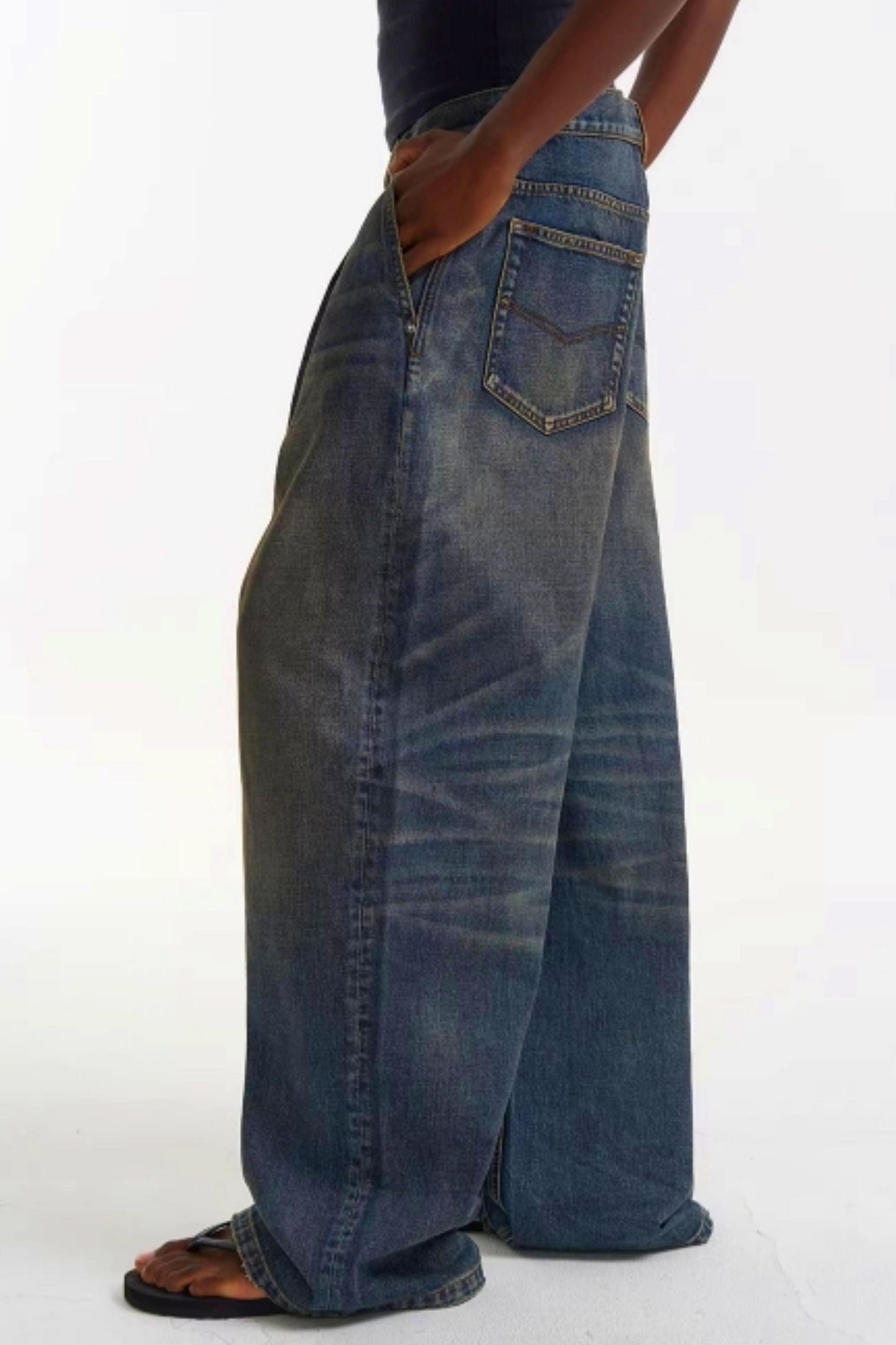 Pleated Washed Denim Pants