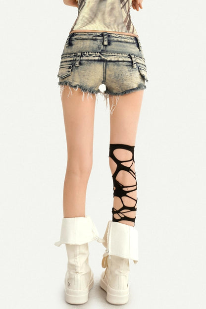Distressed Low-Waist Denim Shorts