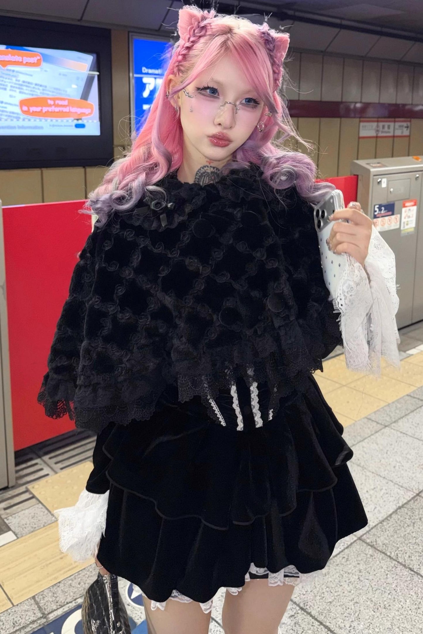 Plush Rose Lace Cape