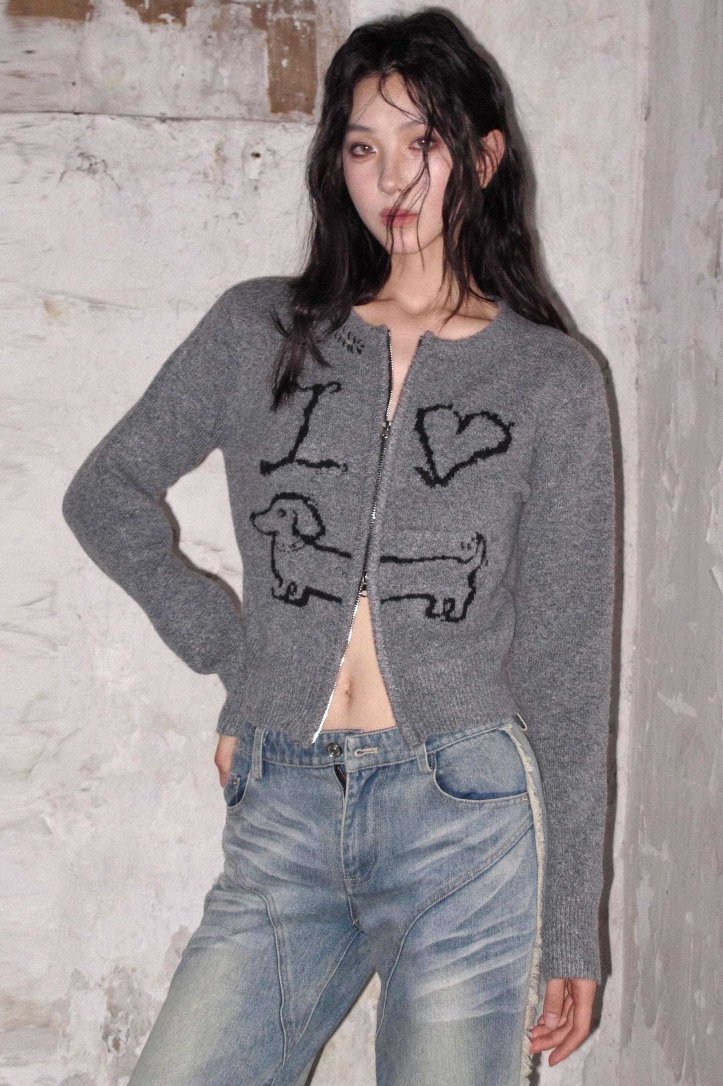 Puppy Jacquard Cardigan